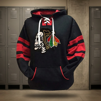 Sweat à capuche unisexe en coton brodé personnalisé pour le hockey sur glace, broderie en sergé, patchs logo personnalisés, lacets de hockey pour hommes et adultes