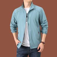 Neue Modische Schnelltrocknende Atmungsaktive Jacke für Herren, Lässiger Stehkragen-Mantel mit Taschen, Einfarbige Outdoor-Sportbekleidung