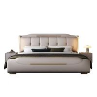 Meubles de chambre à coucher en cuir de style français ensemble de chambre à coucher bon marché cadre de lit réglable avec cadre en bois et veilleuse