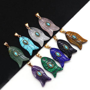 Кулон из натурального камня в форме рыбы, инкрустированный агатом с синим бирюзовым глазом, в стиле океанских отпусков, аксессуар для самостоятельного изготовления украшений - Product Image 4