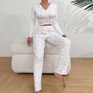 翻领卷边长袖女童睡衣休闲内衣女式套装服装 - Product Image 2