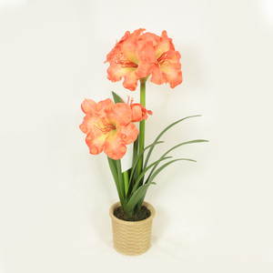 Planta de árbol bonsái única, hojas verdes de oficina falsas para interiores con flores rojas, planta de flores artificiales Clivia - Product Image 1