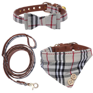 Conjunto de <span class=keywords><strong>collar</strong></span> y correa de perro con pajarita personalizada al por mayor pañuelo y collares de perro ajustables a cuadros clásicos con campana para cachorros y gatos - Product Image 3