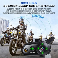 D2-6X Headset Helm Motor Interkom Grup dengan Komunikasi Audio Multi-Skenario 1-ke-5 dan Berbagi Musik