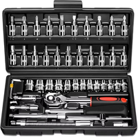 Jeu de 46 clés à cliquet à douille de qualité industrielle, entraînement de 1/4 pouces, kit d'outils de réparation automobile pour mécanicien automobile