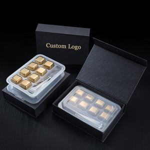 Juego de Regalo de Vasos de Whisky con Piedras Enfriadoras de Hielo en Caja de Madera, Cubitos de Hielo de Metal Dorado con Vasos de Whisky y Posavasos - Product Image 2