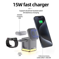 Pengisi Daya Nirkabel 3 in 1 15W, Dudukan Pengisian Cepat Universal, Magnetik, Dapat Dilipat, untuk Earphone, Jam Tangan, dan Ponsel