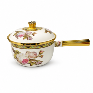 <span class=keywords><strong>Cocotte</strong></span> <span class=keywords><strong>en</strong></span> émail antiadhésive de luxe à motif <span class=keywords><strong>vintage</strong></span> avec bordure dorée et poignée unique, résistante à la chaleur, pour la cuisson - Product Image 1