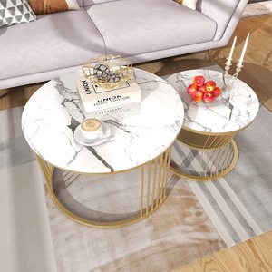 European-style light luxury wrought iron letter coffee <b>table</b> set for living room <b>sofa</b>, stone slab tea <b>table</b>, simple - Product Image 2