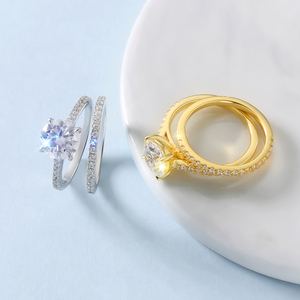 Anniversary Gifts Moissanite <strong>Ring</strong> Set D VVS Lab Created Women Jewelry <strong>14K</strong> White Gold Plated 925 Sterling Silver <strong>Wedding</strong> Bands - Product Image 1