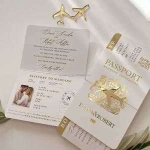 Invitation de mariage à destination de passeport personnalisée en blanc avec étiquettes d'avion en acrylique miroir pour carte d'embarquement - Product Image 4