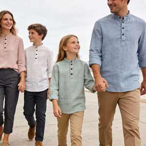 Ensemble de chemises en lin assorties pour la famille, en coton et lin écologiques, OEM ODM, hommes, femmes et enfants, couleurs naturelles, chemises boutonnées décontractées - Product Image 3