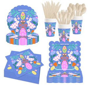 ชุดอุปกรณ์จัดงานเลี้ยงอีสเตอร์ DAMAI ลายกระต่าย ไข่ จาน ถ้วย ผ้าเช็ดปาก ช้อนส้อม ผ้าปูโต๊ะ ชุดภาชนะสำหรับงานเลี้ยงอีสเตอร์ - Product Image 2