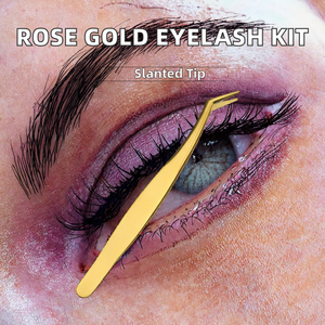 Pinza para Pestañas y Cejas Inclinada de Acero Inoxidable Color Oro Rosa, Herramienta de Belleza - Product Image 4