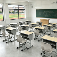 Bureaux et chaises d'école réglables à double niveau, certifiés SGS, avec structure métallique et rangement pour les élèves du primaire