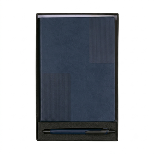 Aurelux Premium Blue PU Leather Case Bound <b>Diary</b> with Metal Plate and Ballpoint Pen Gift Set for Professional Corporate Gifting - Product Image 1