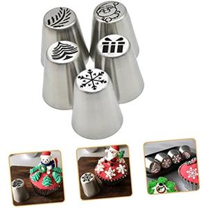 Christmas Piping Tips Set 5 Piece Stainless Steel Reusable Butter Piping <b>Cake</b> <b>Decorating</b> <b>Supplies</b> - Product Image 3