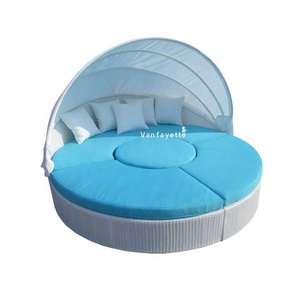 White Rattan <strong>Garden</strong> Furniture Outdoor <strong>Daybed</strong> with Canopy for Swimming Pool Patio for Hotels and Villas - Product Image 4