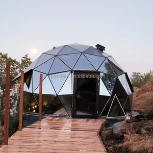 Ánh sáng mặt trời phim Tempered Glass mái vòm 6M gương Glass Dome lều với phòng tắm
