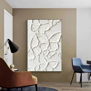 Pintura de Mariposas Blancas en 3D, Arte de Pared Estilo Galería, Pintura al Óleo Abstracta Hecha a Mano sobre Lienzo Texturizado - Product Image 4