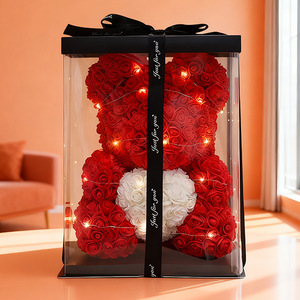 Decorazione con Fiori Artificiali, Orsacchiotto <span class=keywords><strong>di</strong></span> Rose in Schiuma/PE da 25cm con Scatole Regalo e Luci LED, Regalo per la Festa della Mamma e <span class=keywords><strong>San</strong></span> <span class=keywords><strong>Valentino</strong></span> - Product Image 3