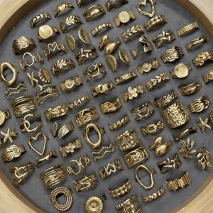 Vente en gros d'anneaux géométriques ouverts en acier inoxydable plaqué or 18 carats pour femmes, bijoux tendance, bagues de fiançailles et de mariage - Product Image 1