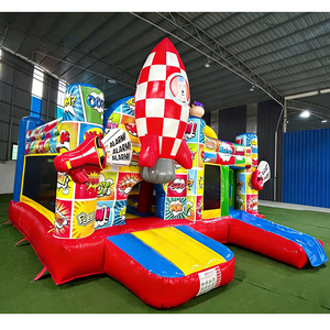 Château gonflable Commercial de qualité supérieure pour enfants, motif fusée Pop Art de bande dessinée, avec toboggan, pour fêtes et parcs d'attractions - Product Image 3