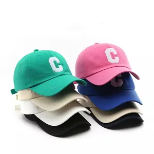 Grosir kustom Logo disesuaikan luar ruangan kualitas tinggi 100% topi katun huruf C topi bordir topi bisbol