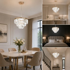 Modern Custom Nordic Villa Luxury American Dining Room <b>Crystal</b> Pendant Lamp Hanging Golden <b>Crystal</b> <b>Chandelier</b> - Product Image 5
