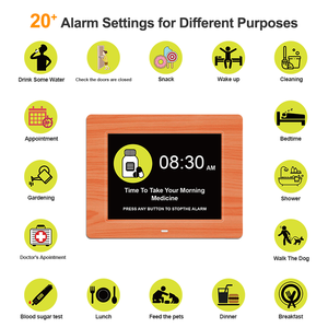 Pros Table Stand Wall Hang 8 "LCD Grand Affichage Alzheimer <span class=keywords><strong>Bois</strong></span> Perte De Mémoire Démence Calendrier Numérique Horloge Avec Alarme De Médicament - Product Image 4