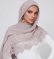 Hijab long en modal et dentelle premium non transparente, couleur de dentelle personnalisable, confortable et doux, style ethnique pour femmes musulmanes
