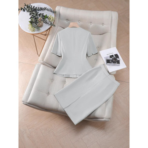 Women's Single Breasted Short Sleeve <b>Blazer</b> Skirt <b>Set</b> Worsted Anti Wrinkle Office Lady Commute YSY6612 - Product Image 3