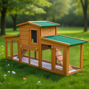 Conejera de madera con 2 corrales, jaula grande para mascotas de exterior, mueble para conejos, estilo clásico, forma rectangular, para usar en todas las estaciones. - Product Image 2
