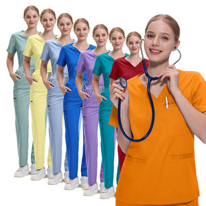 Ensemble de gommage d'allaitement pour femmes-Haut à col en V et pantalon de survêtement Uniformes hospitaliers évacuant l'humidité, extensibles et respirants - Product Image 5