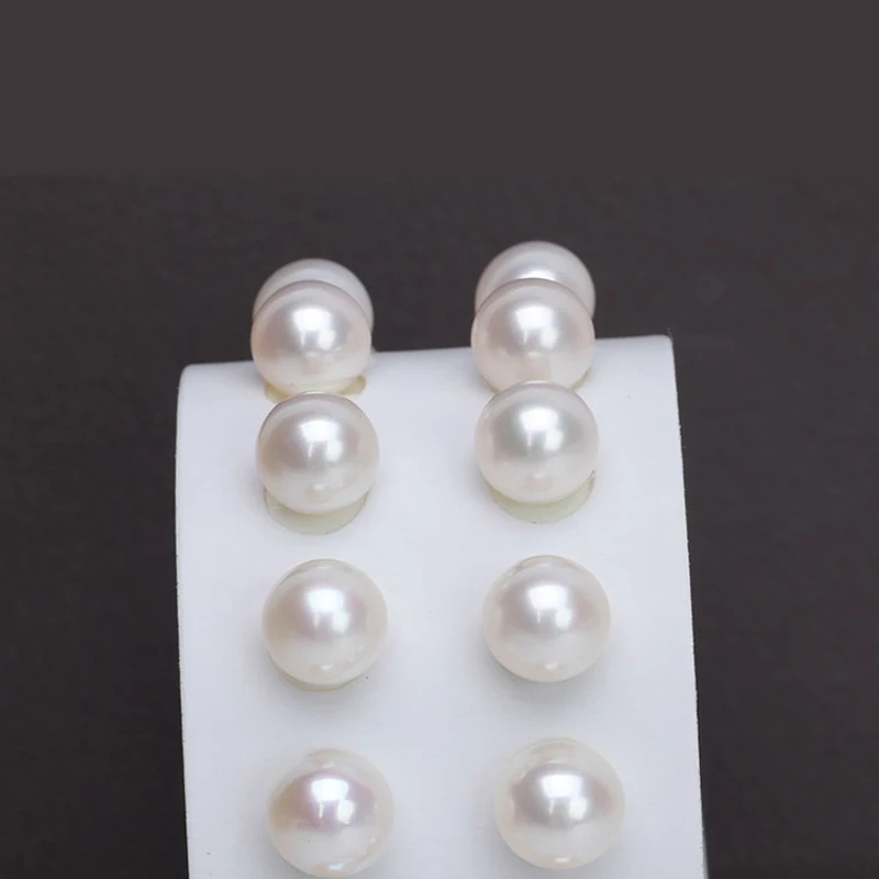 AAA 8.5-9mm White Freshwater Cultured Pearl Stud Earrings
