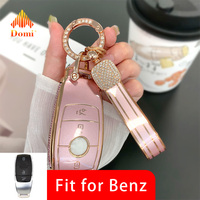 Étui de protection pour clé de voiture en TPU rose avec diamants Mercedes Benz Classe C E/E300L C200l A200l, étanche, avec porte-clés