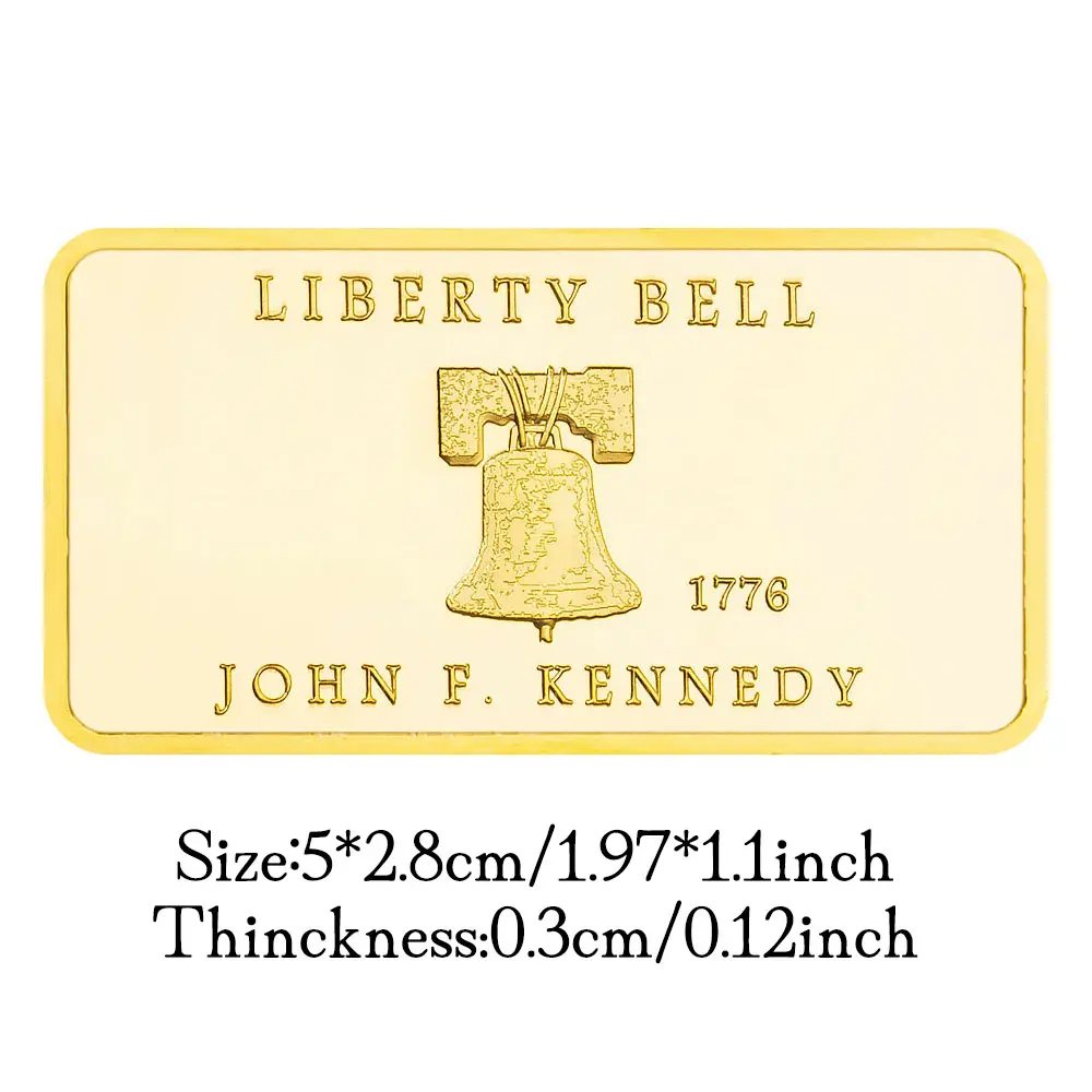 America Liberty Bell 1776 Kennedy United We Stand Don't Tread on Me Moneda conmemorativa Colección de barras doradas chapadas en oro