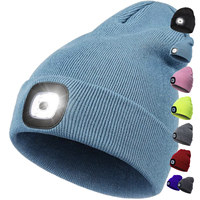 USB ricaricabile a LED luce notturna di corsa ciclismo torcia invernale in acrilico berretto cappello a maglia con ricamo 3D per uomo e donna