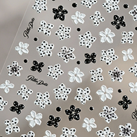 1. Stiker Kuku Bunga Polka Dot Timbul 5D Dekorasi Seni Kuku Motif Bunga Hitam Putih Berperekat untuk Manikur