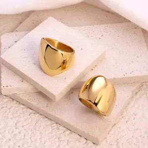 Anéis de aço inoxidável, joias hipoalérgicas pvd banhadas a ouro anéis robustos para mulheres