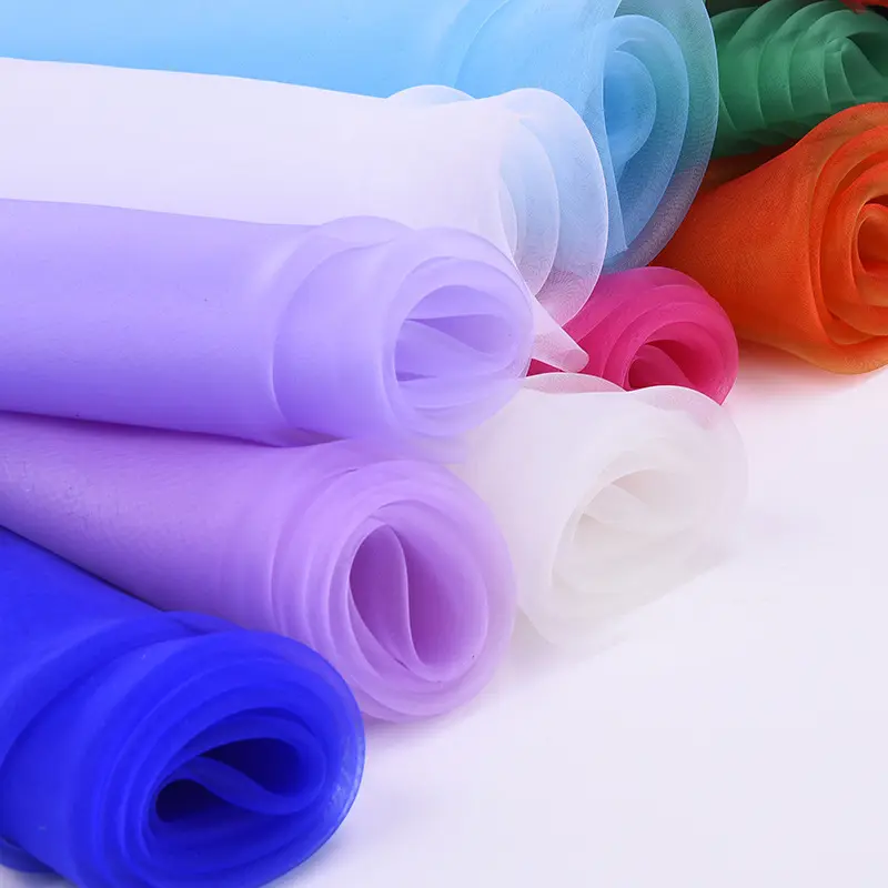 Modieuze Kleurrijke 100% Polyester Plain Geverfd Organza Voor Trouwjurk