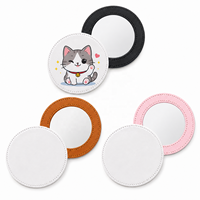 Miroir compact rond en PU imprimé par sublimation personnalisé, léger et portable, idéal pour les sacs à main, les cadeaux promotionnels et les retouches.