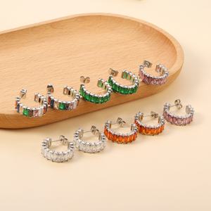 Nuevos Aretes de Aro de Acero Inoxidable con Circonita Cúbica de Colores, Joyería Impermeable de Moda al por Mayor - Product Image 6