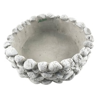 Pot de fleurs rond classique en ciment gris avec finition grain de pierre, durable pour la plantation en extérieur et à la maison