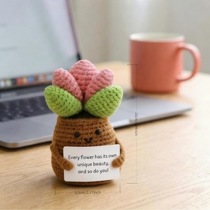 Cactus miniature au crochet pour décoration de bureau et cadeau de fêtes : une peluche végétale au crochet réconfortante avec une carte inspirante - Product Image 3