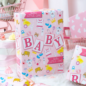 Papier cadeau pour bébé, motif canard rose et éléphant, papier artistique double face pour emballage de fête prénatale - Product Image 2