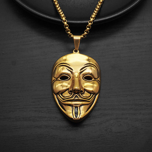Gioielli Hip hop in acciaio inox regalo d'oro film V per Vendetta <span class=keywords><strong>gioco</strong></span> esagerato hacker ragazzo collana - Product Image 3