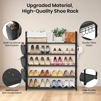 Organisateur de chaussures à 5 niveaux avec crochet et poche latérale, étagère de rangement pour chaussures autoportante, gain de place