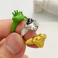 סיטונאי מכירה לוהטת פשוט תכשיטי חמוד כתר צפרדע קרפדת מתכת לעטוף טבעת בעלי החיים ירוק צפרדע שרף טבעת