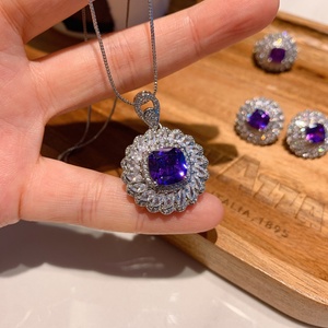 Retro New Arrival Eco-friendly Copper Purple Zircon Necklace <b>Earrings</b> Rings <b>Set</b> Fashion Jewelry 2026 Trendy <b>Sets</b> for Women - Product Image 3